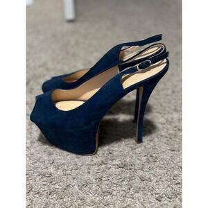 Giuseppe Zanotti Design Navy Suede‎ Peep Toe Platform Slingback Heels Size 38